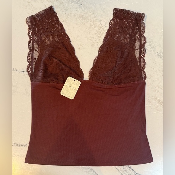 Free People Intimately Power Play Lace Trimmed Camisole in Cocoa - Picture 3 of 11